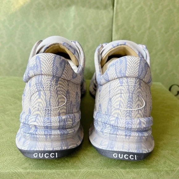 Gucci Monogram Run Runner GG Logo Sneaker Beige Blue Mens UK 8 US 8.5